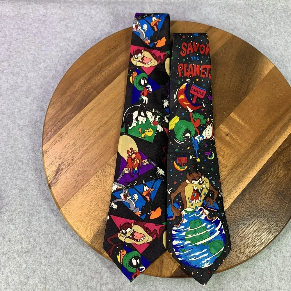 Vintage Looney Tunes Mania Tie Lot Men Set of 4 Marvin Martian Taz Bugs 90s Silk